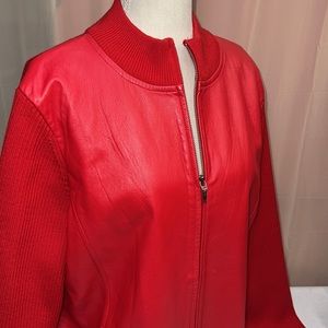 PENDLETON RED LEATHER FRONT CASUAL SLEEK MERINO WOOL BACK JACKET LG.